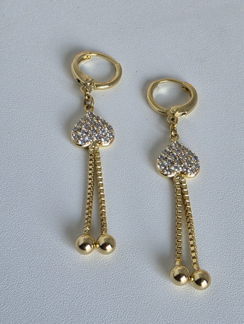 Gold Plated Heart Clear Stone Dangle Huggie Hoop Earrings New